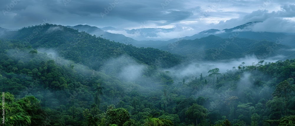 Mysterious Cloudy Morning Over Forest Landscape Mysterious Cloudy Morning Over Forest Landscape