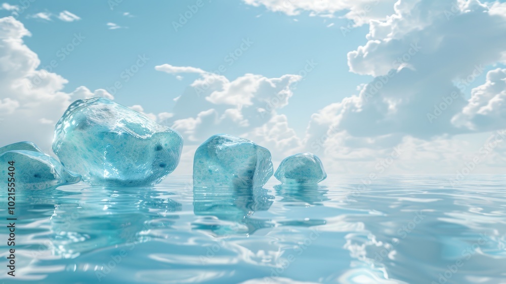 Blue Crystals Floating on Calm Water Beneath a Sunny Sky,National Gemstone Day Blue Crystals Floating on Calm Water Beneath a Sunny Sky,National Gemstone Day