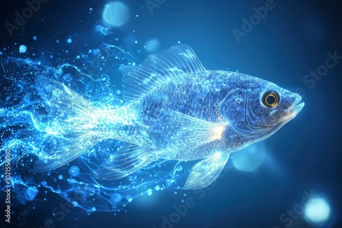 Abstract Blue Fish with Sparkling Trail