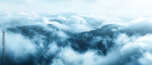 Dense Fog Over Cloudy Landscape with Hidden Features