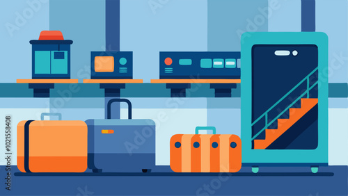 The luggage and baggage area with conveyor belts and automated storage lockers.