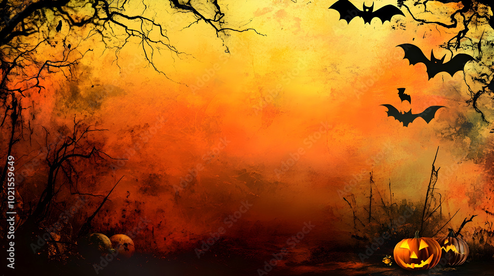 Spooky Halloween Background with Bats and Jack-o-Lanterns Spooky Halloween Background with Bats and Jack-o-Lanterns