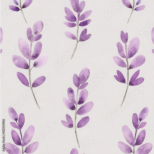 Soft Watercolor Lavender Sprigs in Minimalist Style, seamless pattern