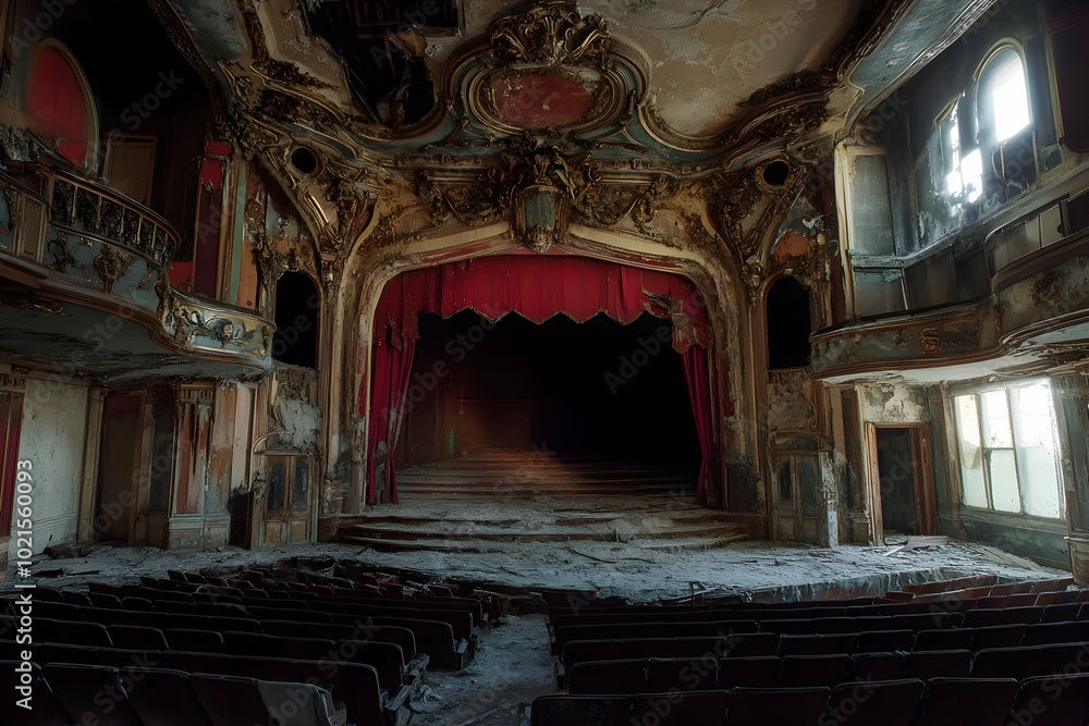 Fototapeta premium Abandoned Theater Stage Interior - Realistic Image