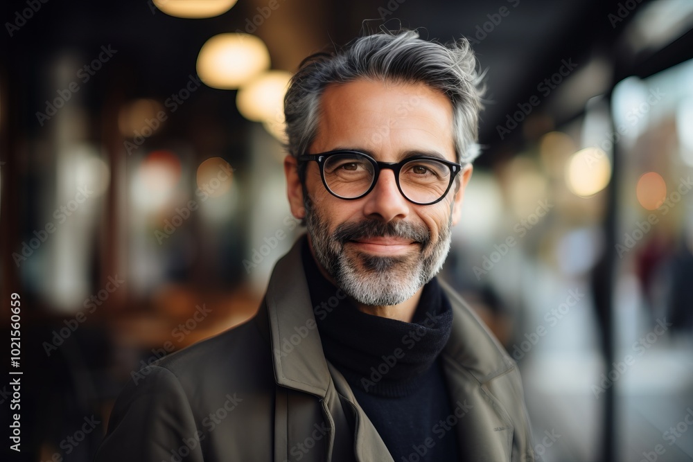 Portrait of handsome middle-aged man with eyeglasses in the city Portrait of handsome middle-aged man with eyeglasses in the city