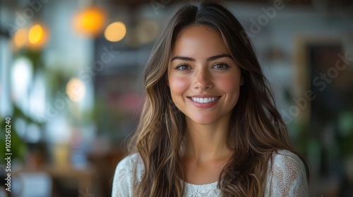 smiling latin woman in her 30s working on a laptop in a modern office focused and engaged in her tasks the bright and airy workspace reflects her professionalism and dedication to her work