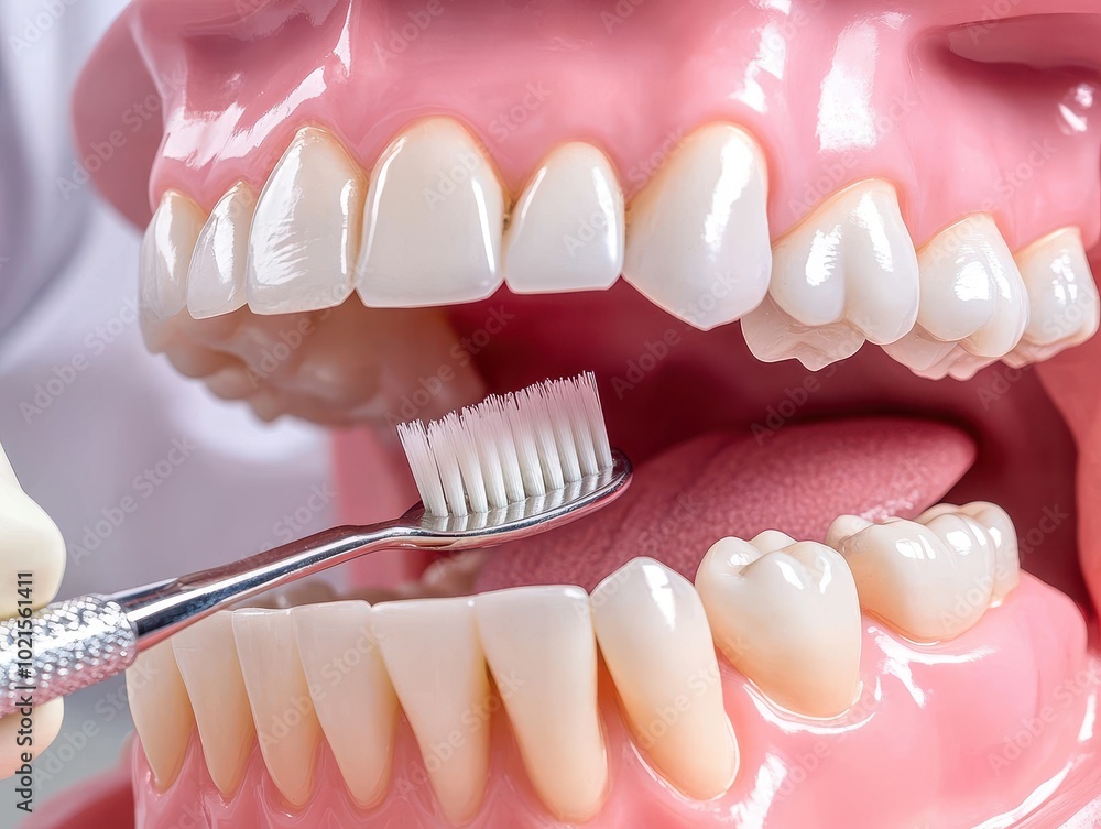 Obraz premium A dentist is brushing a model of a person's teeth