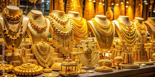 Stunning Gold Jewelry Display Featuring Elegant BJ Gold Necklaces and Bracelets for Fashion and Accessory Enthusiasts photo