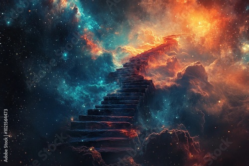 a stairway leading to the stars in the sky
