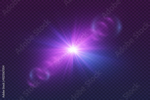 Flare light effect. A flash of a star and lenses, an explosion of light rays.
