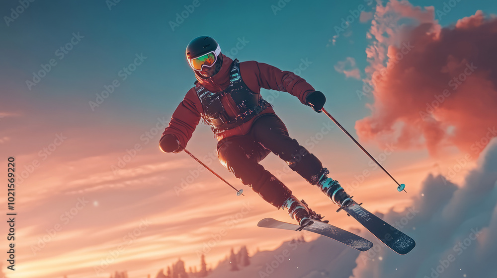 Floating Sportsman in a ski suit, snow skiing Floating Sportsman in a ski suit, snow skiing