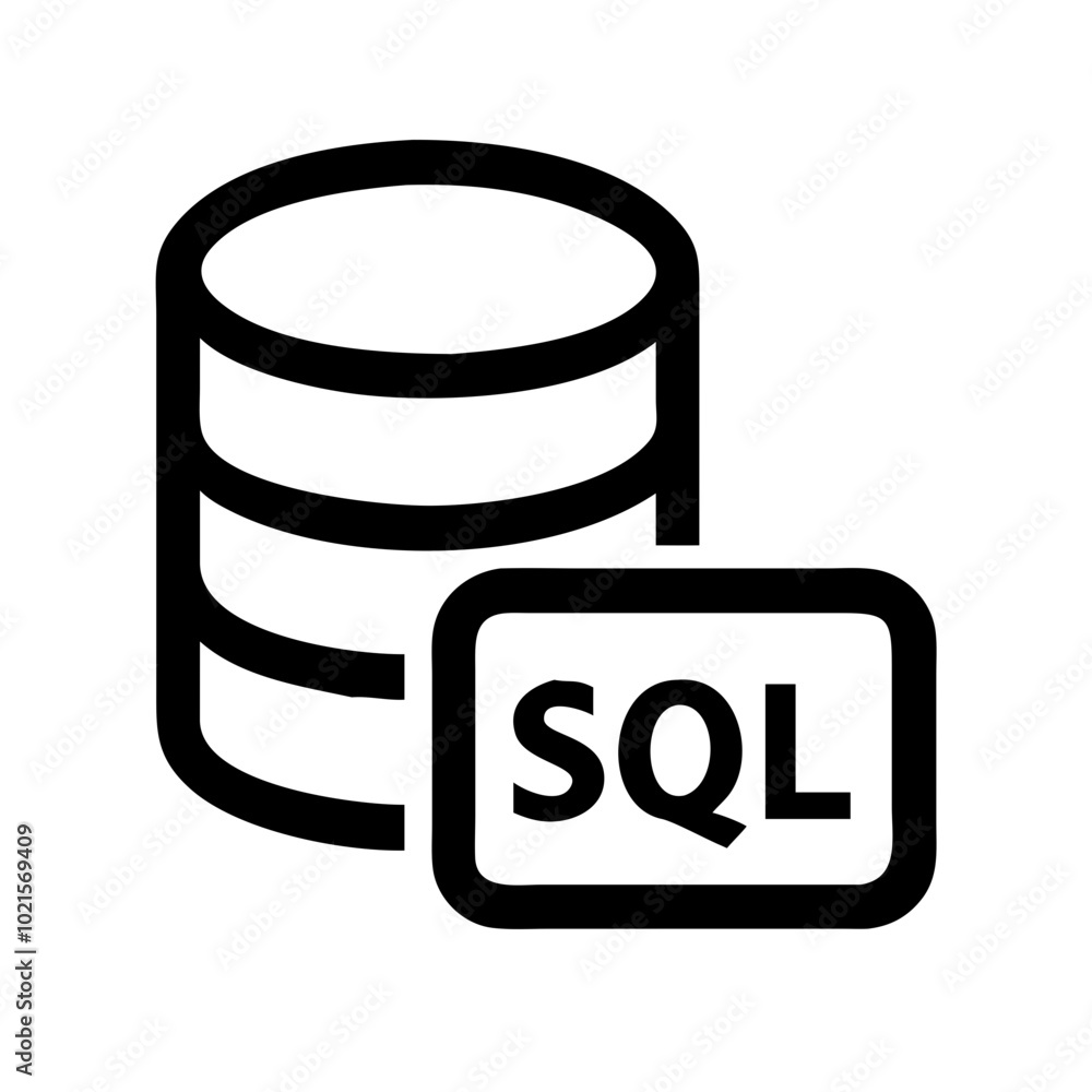 SQL Query icon for database development in black and white style with copy space
SQL Query icon for database development in black and white style with copy space