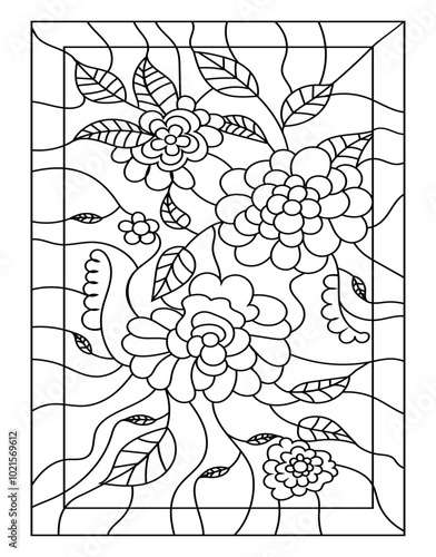 Floral art coloring page for adults