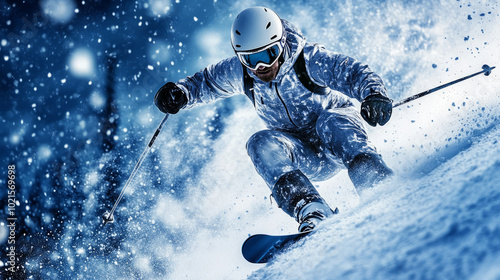 Wallpaper Mural Floating Sportsman in a ski suit, snow skiing Torontodigital.ca