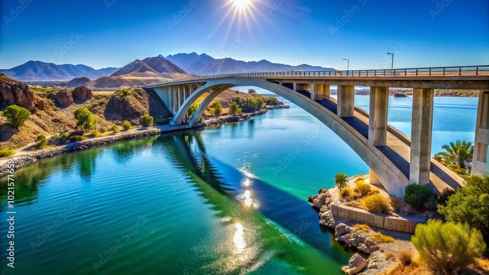 Stunning Ocean to Ocean Bridge in Yuma, Arizona Under a Clear Blue Sky and Bright Sunlight Stunning Ocean to Ocean Bridge in Yuma, Arizona Under a Clear Blue Sky and Bright Sunlight