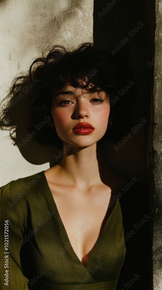 High contrast portrait of a woman in green for fashion design and media High contrast portrait of a woman in green for fashion design and media