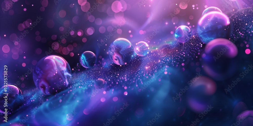 Abstract background with Christmas balls and purple and blue tones, cosmic dust texture, deep colors. Abstract background with Christmas balls and purple and blue tones, cosmic dust texture, deep colors.