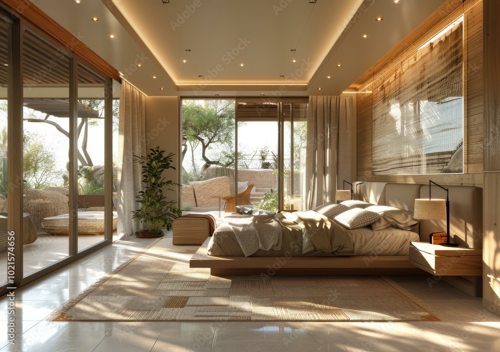 Modern Beige Bedroom Interior Design Illustration Modern Beige Bedroom Interior Design Illustration
