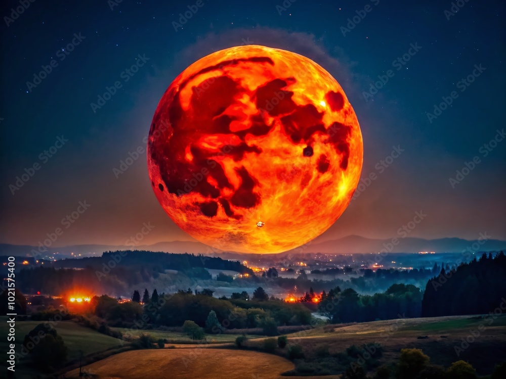 Stunning Red Moon Over a Serene Landscape at Night Captured in High Detail for Celestial Photography Enthusiasts Stunning Red Moon Over a Serene Landscape at Night Captured in High Detail for Celestial Photography Enthusiasts