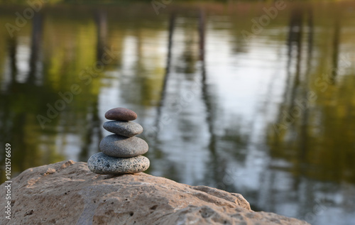 Mindful lake with balancing stones