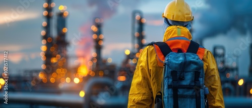 Worker in Safety Gear at Oil Extraction Site