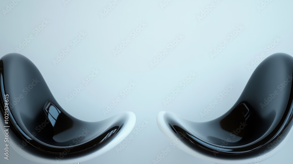 A pair of abstract black and white chairs forming a captivating pattern, set against a soft and calming pastel background, radiating modern artistic flair. A pair of abstract black and white chairs forming a captivating pattern, set against a soft and calming pastel background, radiating modern artistic flair.