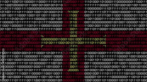 Binary code on flag of Guernsey. Program source code or Hacker concept on Guernsey flag. Guernsey digital technology security, hacking or programming photo