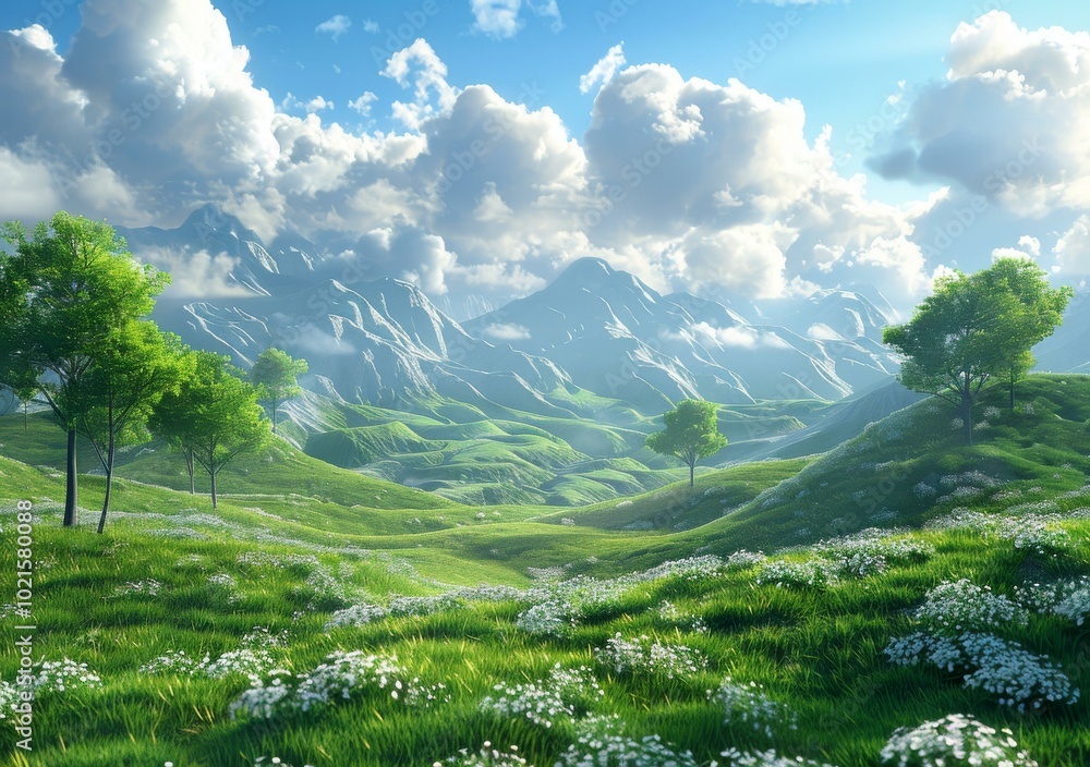 Beautiful Mountain Valley Landscape Illustration Beautiful Mountain Valley Landscape Illustration