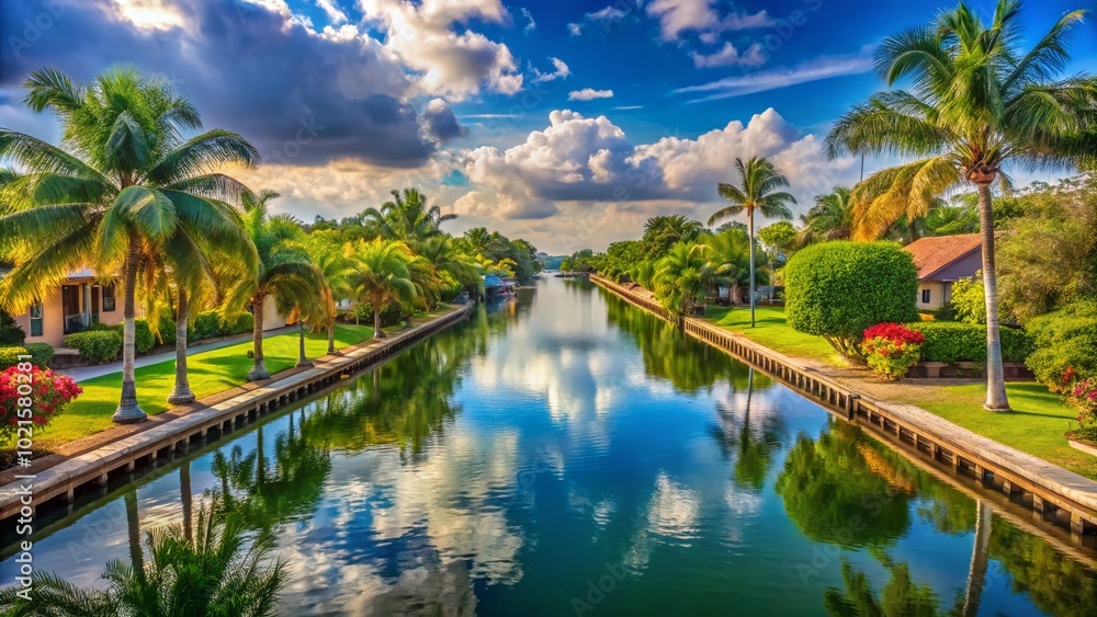 Stunning View of Golden Gate Canal in Naples, Florida with Lush Surroundings and Clear Blue Skies for Scenic Stunning View of Golden Gate Canal in Naples, Florida with Lush Surroundings and Clear Blue Skies for Scenic