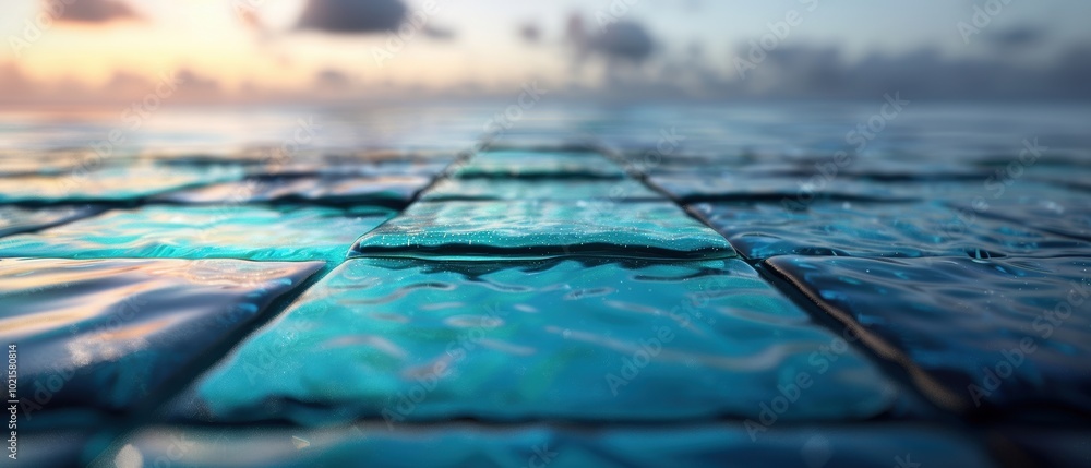 Obraz premium Submerged Mesh Grids in Reflective Water Surface