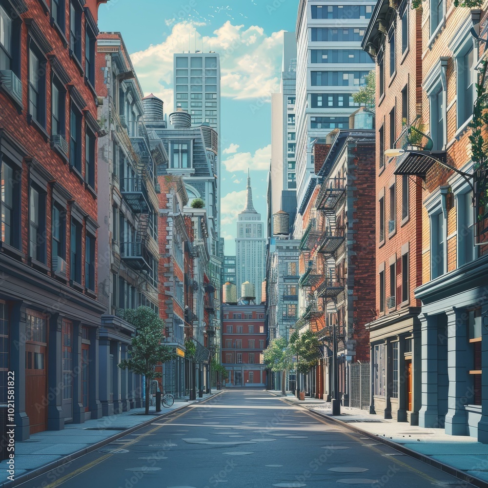 Urban Street Scene with Skyscrapers Urban Street Scene with Skyscrapers