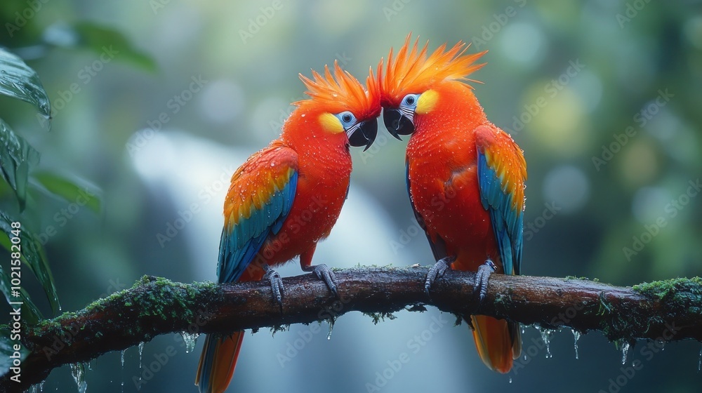 Two Scarlet Macaws Perched on a Branch Two Scarlet Macaws Perched on a Branch