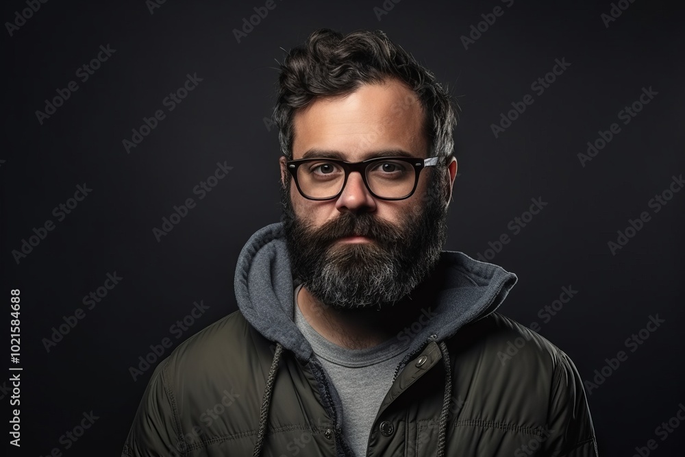 Portrait of a bearded man with glasses on a dark background. Portrait of a bearded man with glasses on a dark background.