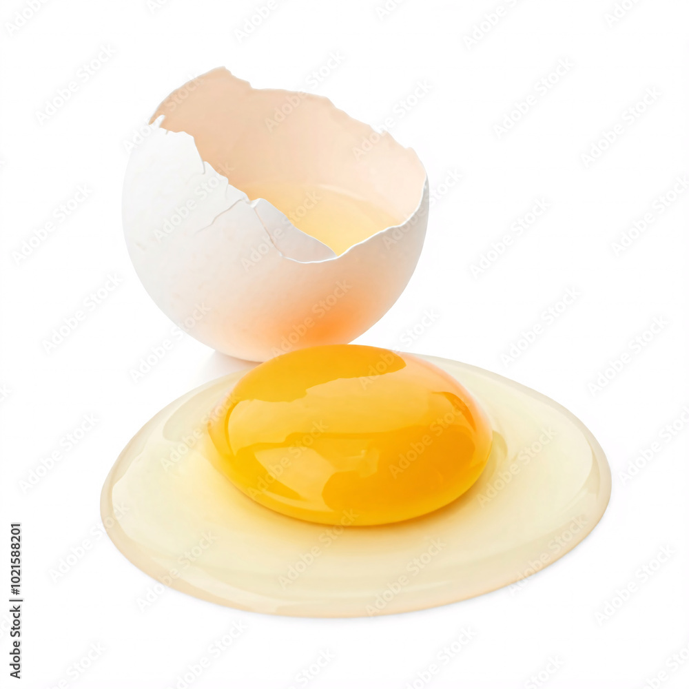 cracked egg with yellow yolk on white background isolated stock photo cracked egg with yellow yolk on white background isolated stock photo