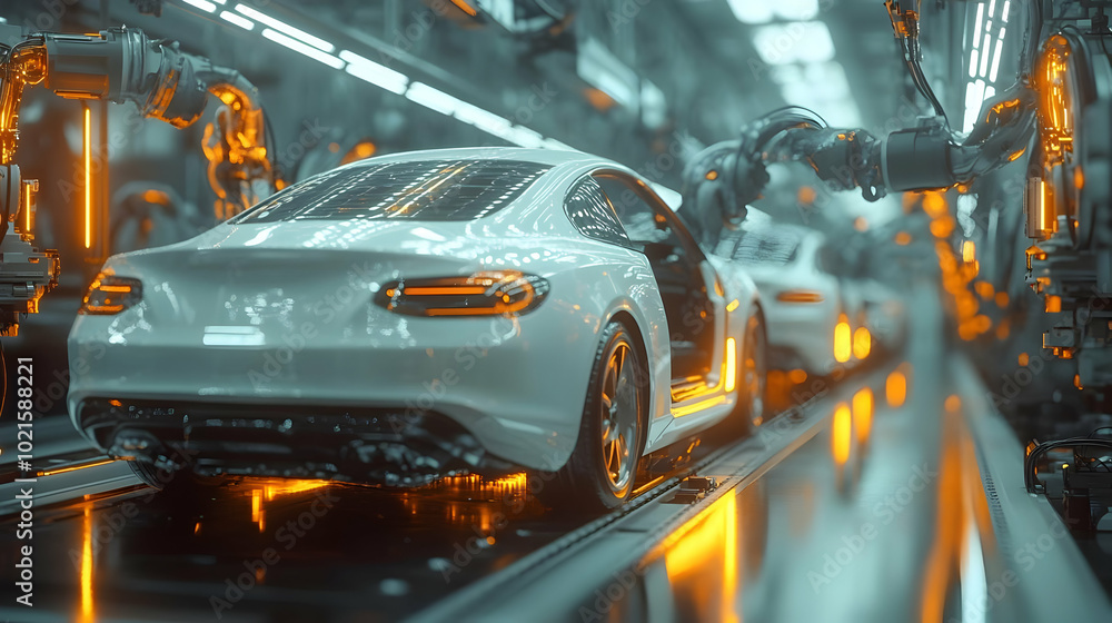 3D Illustration of a Car Assembly Line 3D Illustration of a Car Assembly Line
