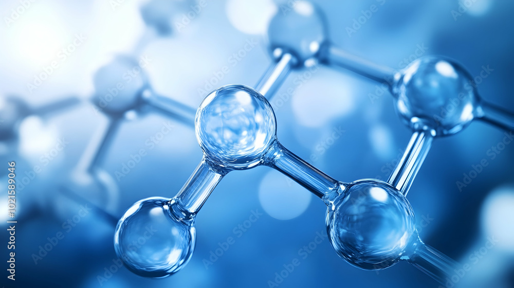 3D Illustration of a Blue Glass Molecule Structure. Clear Blue Molecule, 3D rendering 3D Illustration of a Blue Glass Molecule Structure. Clear Blue Molecule, 3D rendering