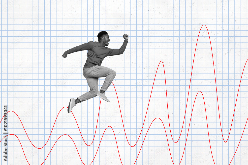 Composite collage image of funny young man running sounds wave stream spectrum fantasy billboard comics zine minimal Composite collage image of funny young man running sounds wave stream spectrum fantasy billboard comics zine minimal