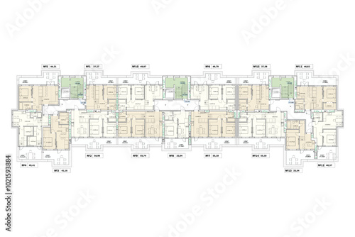 Vector architectural project of a multistory building floor plan