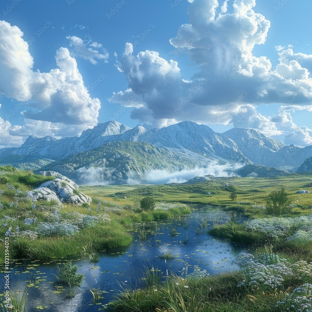 Stunning Mountain Landscape with a Crystal Clear Pond Stunning Mountain Landscape with a Crystal Clear Pond