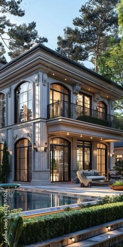 Luxury Elegant Mansion Exterior Design Illustration