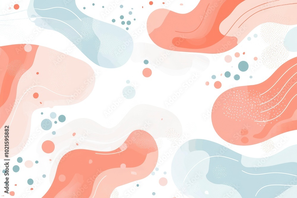 Abstract Background with Peach, Blue, and White Wavy Shapes and Dots Abstract Background with Peach, Blue, and White Wavy Shapes and Dots
