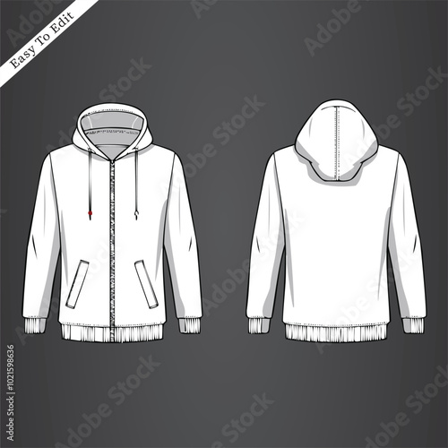 Winter jacket design flat sketch Illustration front and back view vector