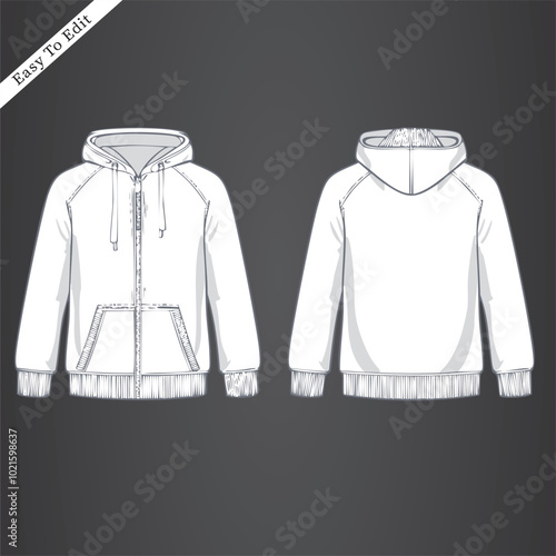 Winter jacket design flat sketch Illustration front and back view vector