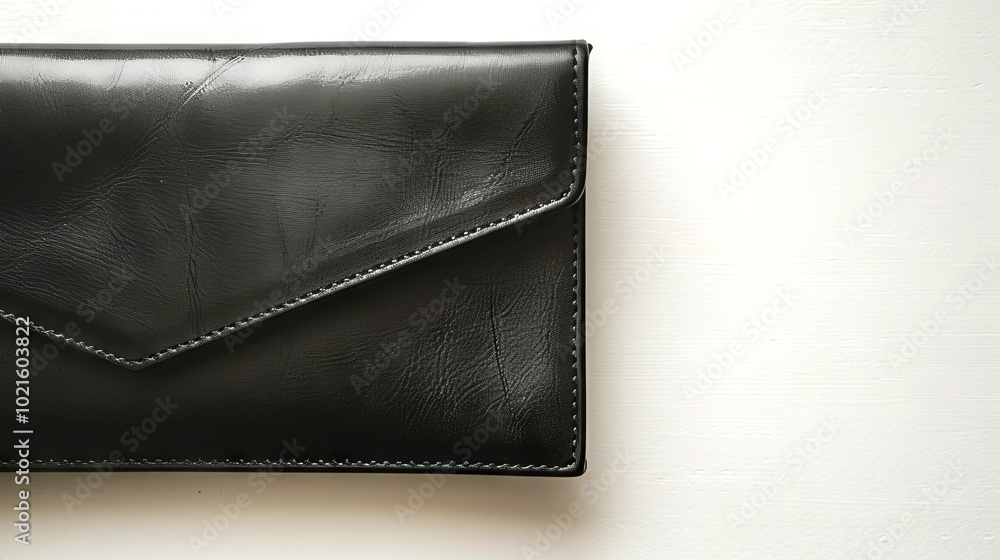 Elegant Black Leather Women's Clutch Bag with Modern Design. Concept of fashion accessory, luxury style, and sophistication Elegant Black Leather Women's Clutch Bag with Modern Design. Concept of fashion accessory, luxury style, and sophistication