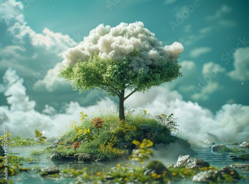 Magical Cloud Tree Island Landscape