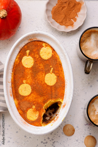 Fototapeta Naklejka Na Ścianę i Meble -  Pumpkin tiramisu. top veiw .selective focus.