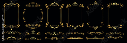 Set of Decorative vintage frames and borders set, Gold photo frame with line floral for picture, Vector design decoration pattern style. border design..eps