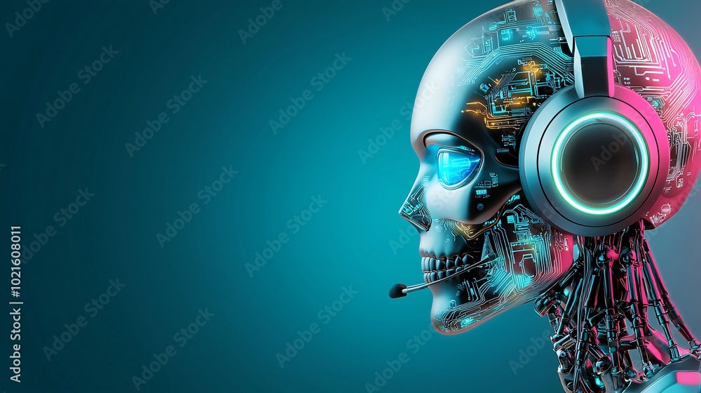 Obraz premium AI robot head with headset.
