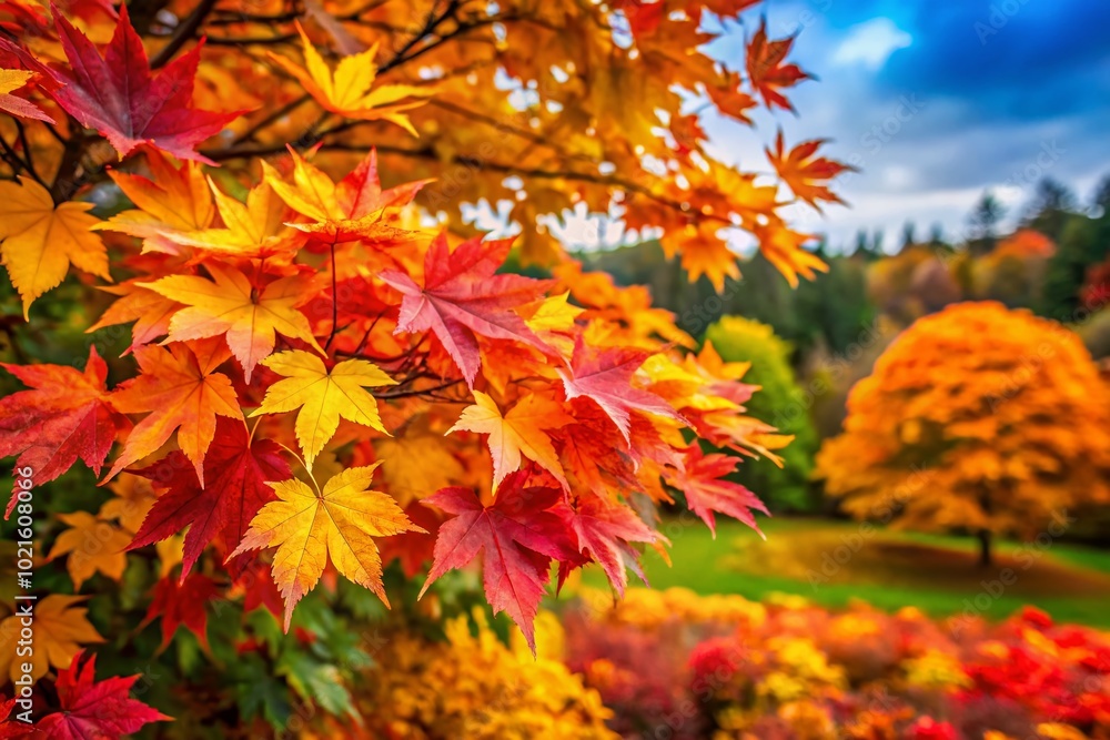 Vibrant Autumn Maple Bush with Colorful Leaves in a Scenic Natural Landscape During Fall Season Vibrant Autumn Maple Bush with Colorful Leaves in a Scenic Natural Landscape During Fall Season
