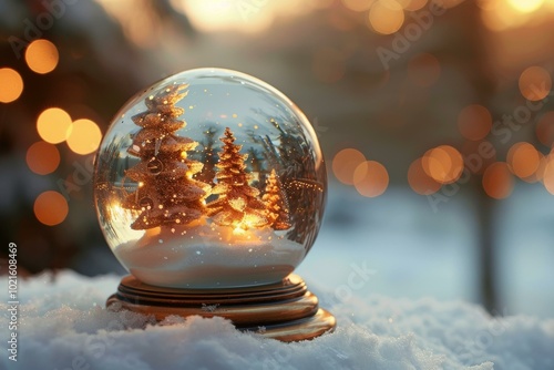 A snow globe with miniature Christmas trees inside